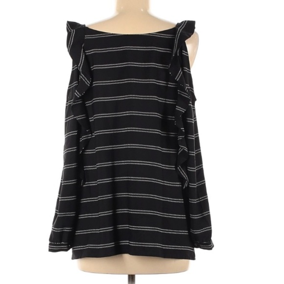 Chico’s ruffle long sleeve cold shoulder blouse black medium women’s top - Picture 2 of 4